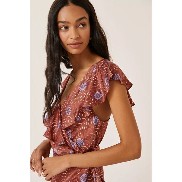 Anthropologie - Ruffle-Sleeve Printed-Wrap Maxi Dress - Picture 4 of 7